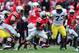 Nov 24, 2012; Columbus, OH, USA; Ohio State Buckeyes running back Carlos Hyde (34) runs the ball in the second quarter against the Michigan Wolverines at Ohio Stadium. Mandatory Credit: Andrew Weber-USA TODAY Sports