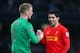 MANCHESTER, ENGLAND - FEBRUARY 03: Joe Hart of Manchester City and Luis Suarez of Liverpool shake hands at the end of the Barclays Premier League match between Manchester City and Liverpool at the Etihad Stadium on February 3, 2013 in Manchester, England. (Photo by Alex Livesey/Getty Images)