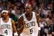 BOSTON, MA - JANUARY 9: Kevin Garnett #5 of the Boston Celtics celebrates after making a shot against the Phoenix Suns during the game on January 9, 2013 at TD Garden in Boston, Massachusetts. NOTE TO USER: User expressly acknowledges and agrees that, by downloading and or using this photograph, User is consenting to the terms and conditions of the Getty Images License Agreement. (Photo by Jared Wickerham/Getty Images)