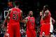 ATLANTA, GA - FEBRUARY 02: Nate Robinson #2 of the Chicago Bulls celebrates with Jimmy Butler #21 and Luol Deng #9 in the final seconds of their 93-76 win over the Atlanta Hawks at Philips Arena on February 2, 2013 in Atlanta, Georgia. NOTE TO USER: User expressly acknowledges and agrees that, by downloading and or using this photograph, User is consenting to the terms and conditions of the Getty Images License Agreement. (Photo by Kevin C. Cox/Getty Images)