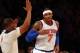 NEW YORK, NY - JANUARY 30: Carmelo Anthony #7 of the New York Knicks celebrates his three point basket in the first half against the Orlando Magic on January 30, 2013 at Madison Square Garden in New York City. NOTE TO USER: User expressly acknowledges and agrees that, by downloading and/or using this photograph, user is consenting to the terms and conditions of the Getty Images License Agreement. (Photo by Elsa/Getty Images)