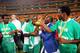 JOHANNESBURG, SOUTH AFRICA - FEBRUARY 10: Joseph Yobo, Victor Moses and team mates celebrate with the trophy after winning the 2013 Africa Cup of Nations Final match between Nigeria and Burkina at FNB Stadium on February 10, 2013 in Johannesburg, South Africa. (Photo by Ian Walton/Getty Images)