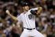 DETROIT, MI - OCTOBER 16: Justin Verlander #35 of the Detroit Tigers throws a pitch against the New York Yankees during game three of the American League Championship Series at Comerica Park on October 16, 2012 in Detroit, Michigan. (Photo by Gregory Shamus/Getty Images)
