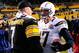 PITTSBURGH, PA - DECEMBER 09: Ben Roethlisberger #7 of the Pittsburgh Steelers congratulates Philip Rivers #17 of the San Diego Chargers after the game on December 9, 2012 at Heinz Field in Pittsburgh, Pennsylvania. San Diego won the game 34-24. (Photo by Joe Sargent/Getty Images)