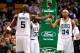 BOSTON, MA - JANUARY 30: Kevin Garnett #5 of the Boston Celtics congratulates teammate Paul Pierce #34 of the Boston Celtics during the game against the Sacramento Kings on January 30, 2013 at TD Garden in Boston, Massachusetts. NOTE TO USER: User expressly acknowledges and agrees that, by downloading and or using this photograph, User is consenting to the terms and conditions of the Getty Images License Agreement. (Photo by Jared Wickerham/Getty Images)