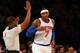NEW YORK, NY - JANUARY 30: Carmelo Anthony #7 of the New York Knicks celebrates his three point basket in the first half against the Orlando Magic on January 30, 2013 at Madison Square Garden in New York City. NOTE TO USER: User expressly acknowledges and agrees that, by downloading and/or using this photograph, user is consenting to the terms and conditions of the Getty Images License Agreement. (Photo by Elsa/Getty Images)