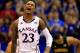 LAWRENCE, KS - JANUARY 14: Ben McLemore #23 of the Kansas Jayhawks reacts after making a three-pointer during the game against the Baylor Bears at Allen Fieldhouse on January 14, 2013 in Lawrence, Kansas. (Photo by Jamie Squire/Getty Images)