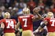 Feb 3, 2013; New Orleans, LA, USA; San Francisco 49ers quarterback Colin Kaepernick (7) throws a pass against the Baltimore Ravens in Super Bowl XLVII at the Mercedes-Benz Superdome. Mandatory Credit: Mark J. Rebilas-USA TODAY Sports