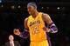 LOS ANGELES, CA - JANUARY 29: Dwight Howard #12 of the Los Angeles Lakers celebrates in the final seconds of the game with the New Orleans Hornets at Staples Center on January 29, 2013 in Los Angeles, California. . The Lakers won 111-106. NOTE TO USER: User expressly acknowledges and agrees that, by downloading and or using this photograph, User is consenting to the terms and conditions of the Getty Images License Agreement. (Photo by Stephen Dunn/Getty Images)