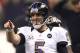NEW ORLEANS, LA - FEBRUARY 03: Joe Flacco #5 of the Baltimore Ravens points to Jacoby Jones #12 after Jones returned a kick-off 108 yards for a touchdown in the third quarter against the San Francisco 49ers during Super Bowl XLVII at the Mercedes-Benz Superdome on February 3, 2013 in New Orleans, Louisiana. (Photo by Ronald Martinez/Getty Images)
