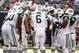 Sept. 9, 2012; East Rutherford, NJ, USA; New York Jets quarterback Mark Sanchez (6) in the huddle with teammates during the fourth quarter against the Buffalo Bills at MetLife Stadium. Jets won 48-28. Mandatory Credit: Debby Wong-USA TODAY Sports