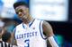 Feb 9, 2013; Lexington, KY, USA; Kentucky Wildcats forward Nerlens Noel (3) reacts during the game against the Auburn Tigers in the second half at Rupp Arena. Kentucky defeated Auburn 72-62. Mandatory Credit: Mark Zerof-USA TODAY Sports