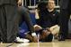 February 12, 2013; Gainesville, FL, USA; Kentucky Wildcats forward Nerlens Noel (3) reacts on the ground after hurting his knee against the Florida Gators during the second half at the Stephen C. O'Connell Center. Florida won 69-52. Mandatory USA TODAY Sports