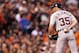 SAN FRANCISCO, CA - OCTOBER 24: Justin Verlander #35 of the Detroit Tigers looks on against the San Francisco Giants during Game One of the Major League Baseball World Series at AT&T Park on October 24, 2012 in San Francisco, California. (Photo by Christian Petersen/Getty Images)
