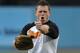 May 18, 2011; Los Angeles, CA, USA; Professional wrestler Mike Mizanin aka The Wiz reacts after throwing out the ceremonial first pitch before the MLB game between the San Francisco Giants and the Los Angeles Dodgers at Dodger Stadium. Mandatory Credit: Kirby Lee/Image of Sport-USA TODAY Sports