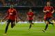 MADRID, SPAIN - FEBRUARY 13: Danny Welbeck of Manchester United (L) celebrates scoring the opening goal during the UEFA Champions League Round of 16 first leg match between Real Madrid and Manchester United at Estadio Santiago Bernabeu on February 13, 2013 in Madrid, Spain. (Photo by Mike Hewitt/Getty Images)