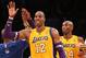 LOS ANGELES, CA - JANUARY 29: Dwight Howard #12 and Kobe Bryant #24 of the Los Angeles Lakers celebrate after the game with the New Orleans Hornets at Staples Center on January 29, 2013 in Los Angeles, California. . The Lakers won 111-106. NOTE TO USER: User expressly acknowledges and agrees that, by downloading and or using this photograph, User is consenting to the terms and conditions of the Getty Images License Agreement. (Photo by Stephen Dunn/Getty Images)