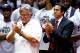MIAMI, FL - JUNE 09: Owner Micky Arison and head coach Erik Spoelstra of the Miami Heat celebrate after the Heat defeat the Boston Celtics 101-88 and adcance to the NBA Finals in Game Seven of the Eastern Conference Finals in the 2012 NBA Playoffs on June 9, 2012 at American Airlines Arena in Miami, Florida. NOTE TO USER: User expressly acknowledges and agrees that, by downloading and or using this photograph, User is consenting to the terms and conditions of the Getty Images License Agreement. (Photo by Mike Ehrmann/Getty Images)