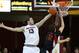 Feb. 9, 2013; Tempe, AZ, USA: Arizona State Sun Devils center Jordan Bachynski (13) blocks the shot attempt by Stanford Cardinal forward Rosco Allen (12) in the first half at the Wells Fargo Arena. Mandatory Credit: Mark J. Rebilas-USA TODAY Sports