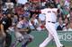 BOSTON, MA - JUNE 25: David Ortiz #34 of the Boston Red Sox connects for a home run against the Toronto Blue Jays in the first inning at Fenway Park June 25, 2012 in Boston, Massachusetts. (Photo by Jim Rogash/Getty Images)