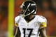 September 9, 2012; Denver, CO, USA; Pittsburgh Steelers wide receiver Mike Wallace (17) during the second half against the Denver Broncos at Sports Authority Field at Mile High. Mandatory Credit: Chris Humphreys-USA TODAY Sports