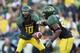 EUGENE, OR - NOVEMBER 03: Dennis Dixon #10 of the Oregon Ducks hands off the ball to Jonathan Stewart #28 during the game against the Arizona State Sun Devils at Autzen Stadium on November 3, 2007 in Eugene, Oregon. The Ducks defeated the Sun Devils 35-23. (Photo by Otto Greule Jr/Getty Images)
