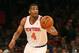 Jan 11, 2013; New York, NY, USA; New York Knicks shooting guard James White (4) advances the ball during the third quarter against the Chicago Bulls at Madison Square Garden. Chicago won 108-101. Mandatory Credit: Anthony Gruppuso-USA TODAY Sports