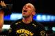 Jul 21, 2012; Calgary, AB, CANADA; Renan Barao celebrates defeating Urijah Faber (not pictured) in the interim bantamweight title bout of UFC 149 at the Scotiabank Saddledome. Mandatory Credit: Anne-Marie Sorvin-USA TODAY Sports