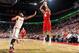 COLUMBUS, OH - JANUARY 29: Ryan Evans #5 of the Wisconsin Badgers attempts a shot over Deshaun Thomas #1 of the Ohio State Buckeyes in the first half on January 29, 2013 at Value City Arena in Columbus, Ohio. Ohio State defeated Wisconsin 58-49. (Photo by Jamie Sabau/Getty Images)