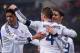 MADRID, SPAIN - FEBRUARY 17: Sergio Ramos (C) of Real Madrid CF celebrates with Cristiano Ronaldo (R) and Raphael Varone after scoring Real's 2nd goal during the La Liga match between Real Madrid CF and Rayo Vallecano at estadio Santiago Bernabeu on February 17, 2013 in Madrid, Spain. (Photo by Denis Doyle/Getty Images)