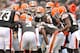 Nov 4, 2012; Cleveland, OH, USA; The Cleveland Browns offense huddles during a game against the Baltimore Ravens at Cleveland Browns Stadium. Baltimore won 25-15. Mandatory Credit: David Richard-USA TODAY Sports