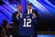 NEW YORK, NY - APRIL 26: Andrew Luck (R) from Stanford holds up a jersey as he stands on stage with NFL Commissioner Roger Goodell after Luck was selected #1 overall by the Indianapolis Colts in the first round of the 2012 NFL Draft at Radio City Music Hall on April 26, 2012 in New York City. (Photo by Chris Chambers/Getty Images)