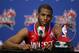 Feb 17, 2013; Houston, TX, USA; Western Conference guard Chris Paul (3) of the Los Angeles Clippers speaks to the media with his MVP trophy during a post game press conference after the 2013 NBA All-Star Game at the Toyota Center. The Western Conference won 143-138. Mandatory Credit: Brett Davis-USA TODAY Sports