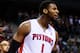 February 3, 2013; Auburn Hills, MI, USA; Detroit Pistons center Andre Drummond (1) reacts after the game against the Los Angeles Lakers at The Palace. Lakers won 98-97. Mandatory Credit: Rick Osentoski-USA TODAY Sports
