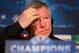 MADRID, SPAIN - FEBRUARY 12: Sir Alex Ferguson, manager of Manchester United, listens to questions from the media during a press conference ahead of the UEFA Champions League match between Real Madrid CF and Manchester United at the Valdebebas training ground on February 12, 2013 in Madrid, Spain. (Photo by Jasper Juinen/Getty Images)