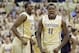 PITTSBURGH, PA - JANUARY 19: Dante Taylor #11 and Lamar Patterson #21 of the Pittsburgh Panthers celebrate after putting the game away late in the second half at Petersen Events Center on January 19, 2013 in Pittsburgh, Pennsylvania. PITT defeated UCONN 69-61. (Photo by Justin K. Aller/Getty Images)