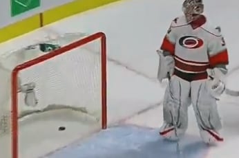 Cam Ward Is Bested by a Bouncing Puck Shot from Behind the Red Line