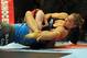 August 18, 2012; San Diego, CA, USA; Sarah Kaufman (blue shirt) and Ronda Rousey (black shirt) during their Strikeforce MMA women's bantamweight title bout at the Valley View Casino Center. Rousey won in 54 seconds of the first round. Mandatory Credit: Jayne Kamin-Oncea-USA TODAY Sports