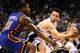 Apr 5, 2012; Orlando, FL, USA; New York Knicks guard Iman Shumpert (21) defends Orlando Magic shooting guard J.J. Redick (7) during the third quarter at Amway Center. New York defeated Orlando, 96-80. Mandatory Credit: Douglas Jones-USA TODAY Sports