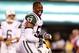 EAST RUTHERFORD, NJ - AUGUST 26: Bart Scott #57 of the New York Jets reacts during a preseason game against the Carolina Panthers at MetLife Stadium on August 26, 2012 in East Rutherford, New Jersey. (Photo by Jeff Zelevansky/Getty Images)