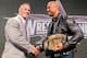 John Cena, left, and The Rock did not answer questions about the possibility of them facing a third time at WrestleMania 30 next year in New Orleans. (WWE.com photo)