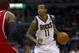 Mar 27, 2012; Milwaukee, WI, USA; Milwaukee Bucks guard Monta Ellis (11) during the game against the Atlanta Hawks at the Bradley Center. The Bucks defeated the Hawks 108-101. Mandatory Credit: Jeff Hanisch-USA TODAY Sports