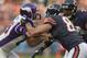 CHICAGO, IL - NOVEMBER 25: Jared Allen #69 of the Minnesota Vikings rushes against Matt Spaeth #89 and J'Marcus Webb #73 of the Chicago Bears at Soldier Field on November 25, 2012 in Chicago, Illinois. The Bears defeated the Vikings 28-10. (Photo by Jonathan Daniel/Getty Images)