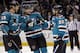 SAN JOSE, CA - SEPTEMBER 29: Dan Boyle #22 of the San Jose Sharks is congratulated by Douglas Murray #3 and Joe Thornton #19 after he scored a goal against the Vancouver Canucks at HP Pavilion on September 29, 2011 in San Jose, California. (Photo by Ezra Shaw/Getty Images)