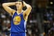 January 13, 2013; Denver, CO, USA; Golden State Warriors guard Klay Thompson (11) during the first half against the Denver Nuggets at the Pepsi Center. The Nuggets won 116-105. Mandatory Credit: Chris Humphreys-USA TODAY Sports