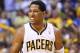 May 20, 2012; Indianapolis, IN, USA; Indiana Pacers small forward Danny Granger (33) cheers early on against the Miami Heat at Bankers Life Fieldhouse. Mandatory credit: Michael Hickey-USA TODAY Sports