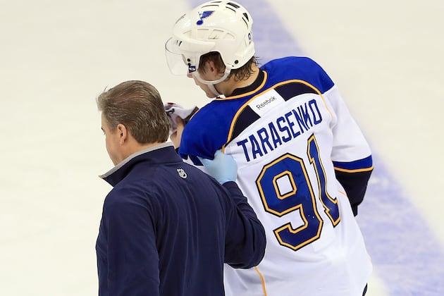St. Louis' Vladimir Tarasenko Gets Crushed by Mark Olver