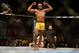 Jul. 7, 2012; Las Vegas, NV, USA; UFC fighter Anderson Silva celebrates after defeating Chael Sonnen during a middleweight bout in UFC 148 at the MGM Grand Garden Arena. Mandatory Credit: Mark J. Rebilas-USA TODAY Sports