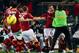 ROME, ITALY - FEBRUARY 16: Francesco Totti #10 of AS Roma celebrates with team-mates after scoring the opening goal of the Serie A match between AS Roma and Juventus FC at Stadio Olimpico on February 16, 2013 in Rome, Italy. (Photo by Paolo Bruno/Getty Images)