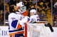 BOSTON, MA - JANUARY 25: Rick DiPietro #39 of the New York Islanders takes a drink from his Gatorade bottle while standing in goal against the Boston Bruins during the game on January 25, 2013 at TD Garden in Boston, Massachusetts. (Photo by Jared Wickerham/Getty Images)